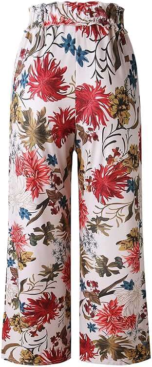 ECOWISH Wide Leg Pants for Women Summer 2026 Palazzo Tropical Floral Casual High Waist Flared Trousers with Pockets - Image 6