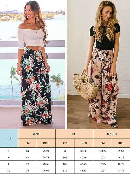 ECOWISH Wide Leg Pants for Women Summer 2026 Palazzo Tropical Floral Casual High Waist Flared Trousers with Pockets - Image 7
