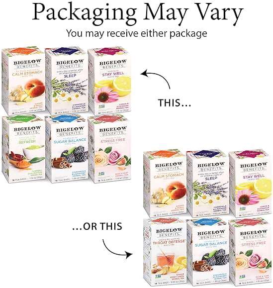 Bigelow Benefits Wellness Teas Variety Pack, Mixed Caffeinated Green Matcha & Caffeine-Free Herbal Tea, 18 Count (Pack of 6), 108 Total Tea Bags (Packaging May Vary) - Image 2