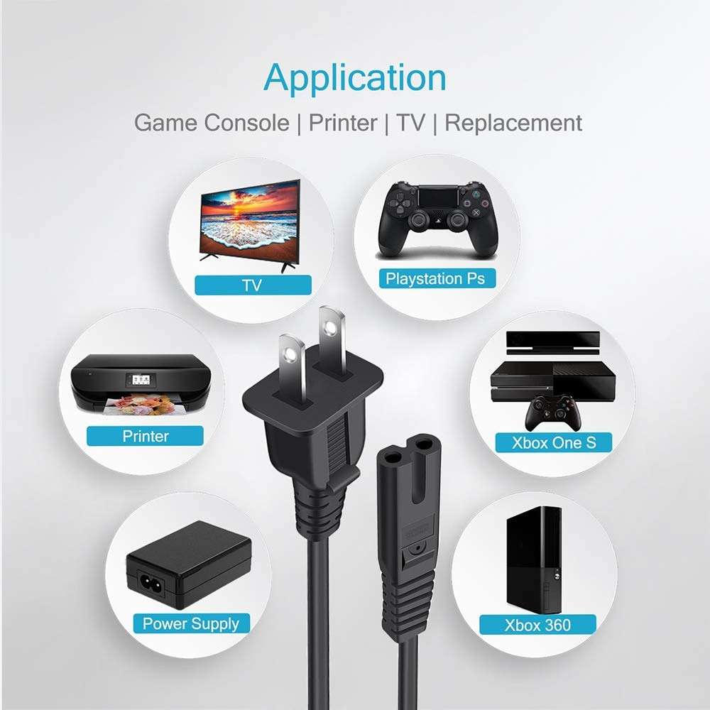 Power Cord Replacement Compatible with Sony Playstation3 PS3, Playstation4 PS4, Playstation2 PS2 Slim Edition Game Console, PSP, PSV - [UL Listed] 6FT Extension 2 Prong 18AWG Power Cord Cable Supply - Image 4
