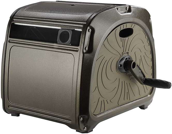 Giraffe Tools SW5 Metal Hose Reel Box, Heavy Duty Garden Hose Storage Reel Hideaway, Crank Handle, 150ft 5/8" Hose Capacity, Green - Image 1