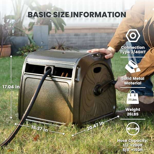 Giraffe Tools SW5 Metal Hose Reel Box, Heavy Duty Garden Hose Storage Reel Hideaway, Crank Handle, 150ft 5/8" Hose Capacity, Green - Image 2