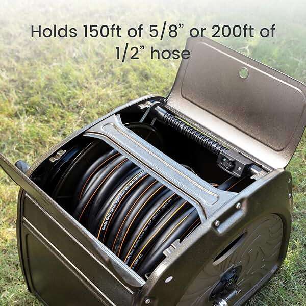 Giraffe Tools SW5 Metal Hose Reel Box, Heavy Duty Garden Hose Storage Reel Hideaway, Crank Handle, 150ft 5/8" Hose Capacity, Green - Image 3