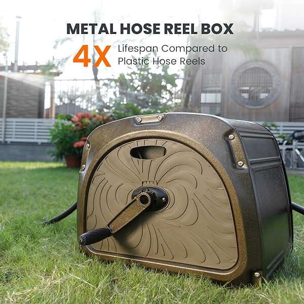 Giraffe Tools SW5 Metal Hose Reel Box, Heavy Duty Garden Hose Storage Reel Hideaway, Crank Handle, 150ft 5/8" Hose Capacity, Green - Image 7