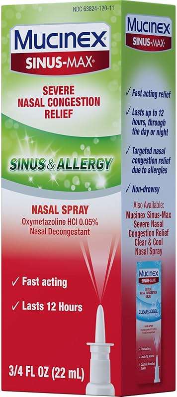 Mucinex Sinus-Max Severe Nasal Congestion Relief Sinus & Allergy Nasal Spray, 0.75 Fluid Ounce - Image 18