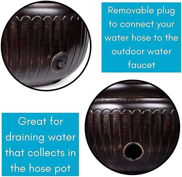 BIRDROCK HOME Water Hose Holder - Decorative Metal Pot, Indoor or Outdoor, Garden Storage Organizer, Patio Portable Bucket - Distressed Bronze, Holds up to 100ft Hoses, Medium No Lid - Image 5
