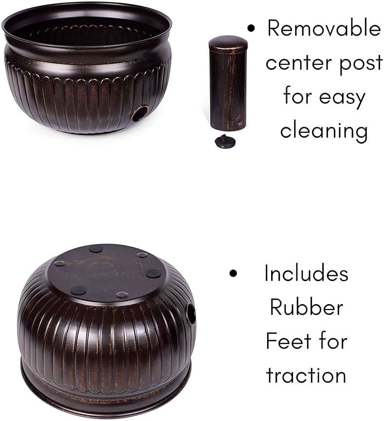 BIRDROCK HOME Water Hose Holder - Decorative Metal Pot, Indoor or Outdoor, Garden Storage Organizer, Patio Portable Bucket - Distressed Bronze, Holds up to 100ft Hoses, Medium No Lid - Image 9