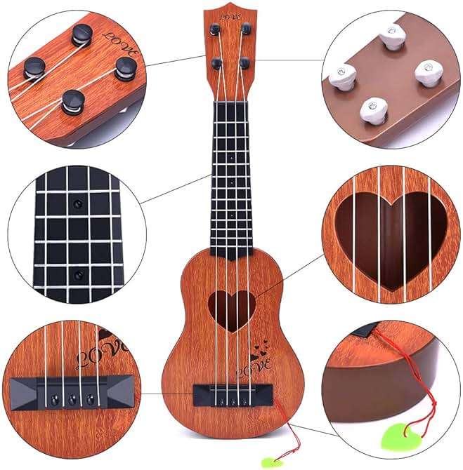 YEZI Classical Ukulele for Kids, Mini Toddler Guitar Toy with Pick, Educational Musical Instrument for Preschool Boys Girls, Early Learning Music Toy for Ages 3 4 5 6+ Years Old, Brown - Image 5