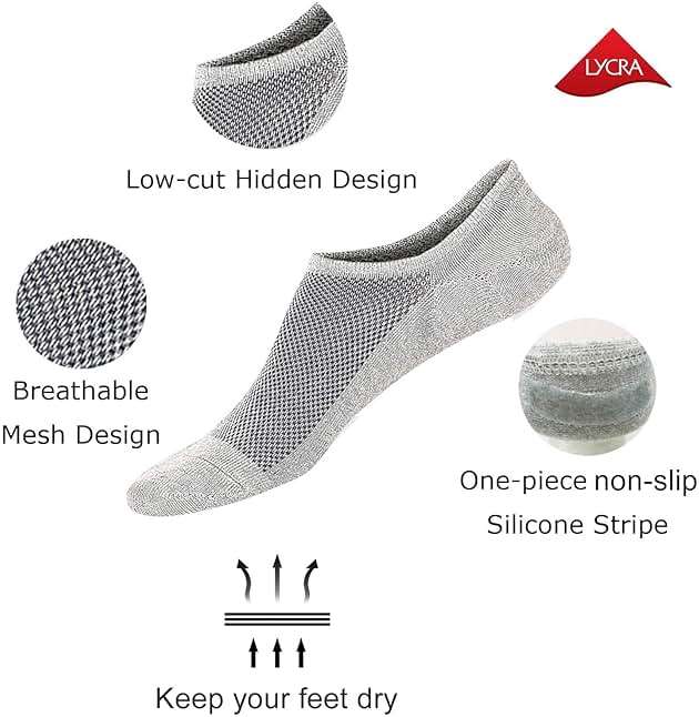 SIXDAYSOX No Show Socks for Men 6/8 pack Cotton Thin Low Cut Non Slip for Loafer Flats Sneakers 5-8/9-11/12-15 - Image 2