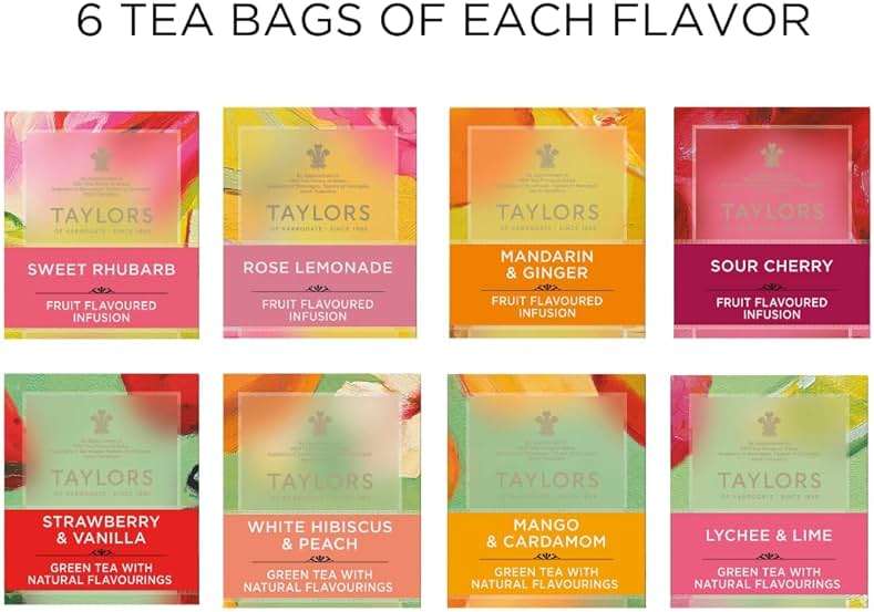 Taylors of Harrogate Assorted Green & Herbal Teas Sampler, Variety Pack Gift Box, Individually Wrapped Bags, 48 Count (Pack of 1), Premium Green & Herbal Teas, Mixed Caffeinated & Caffeine-Free Selection, 48 Teabags - Image 2