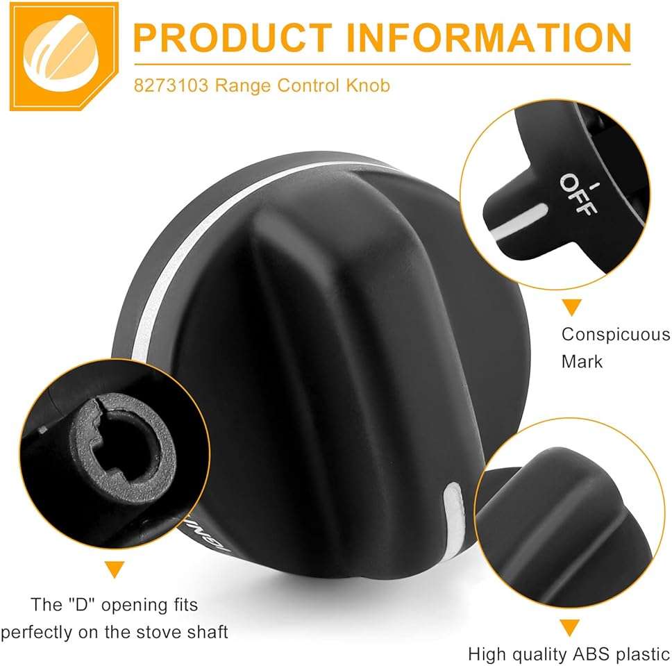 AMI PARTS 8273103 Range Control Knob Replacement Part - Compatible with Whirlpool Gas Stove - Replace WP8273103 AP6012363 (2pcs Black) - Image 4
