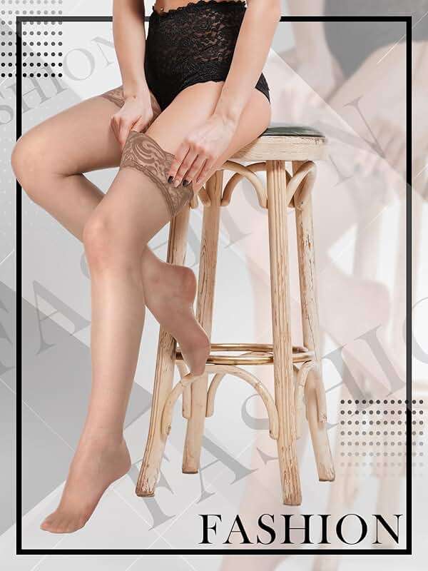 Boao Women Thigh High Stockings Anti-skid Silicone Lace Stockings Silk Stocking Tights for Women and Girls Supplies - Image 4