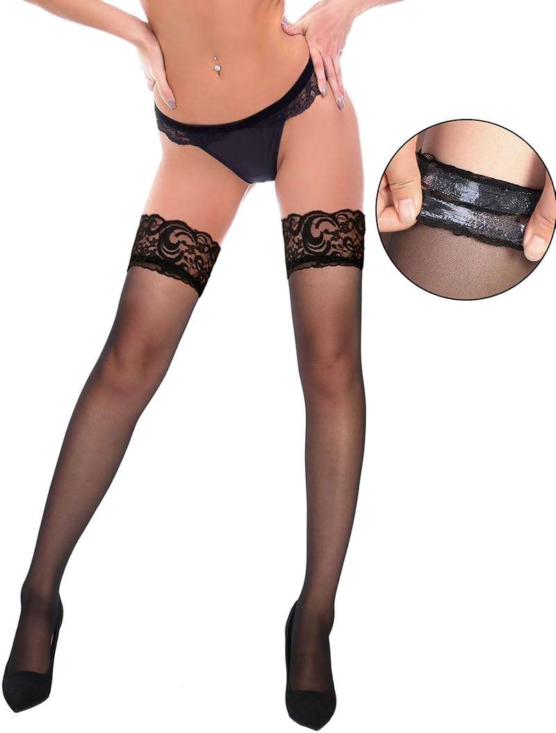 Boao Women Thigh High Stockings Anti-skid Silicone Lace Stockings Silk Stocking Tights for Women and Girls Supplies - Image 5