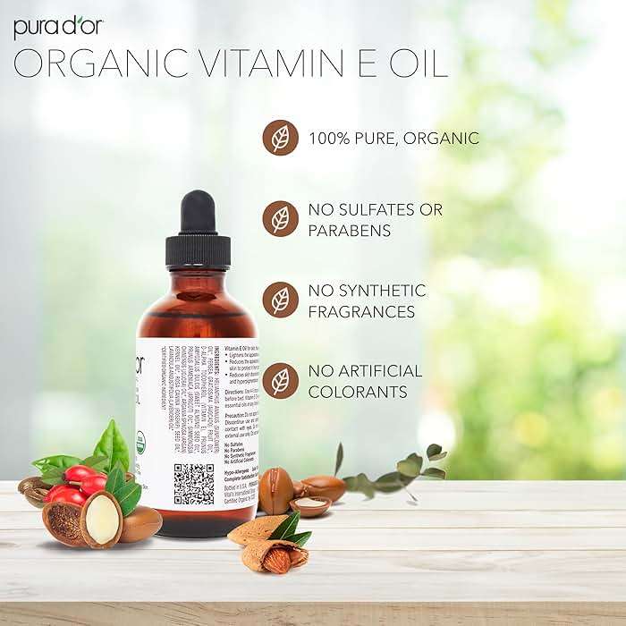 PURA D'OR 4 Oz Organic Vitamin E Oil 70,000 IU, USDA Certified Ayurvedic Skin Care, Face, Body w/Argan, Jojoba, Rosehip, Apricot, Almond & Avocado, Lightweight Moisturizer for Soft, Smooth Skin - Image 4