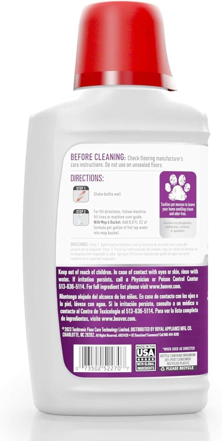 Hoover Pet Portable Spot Cleaner Solution, 32 oz., Tropical Breeze Scent, Upholstery and Carpet Shampoo Solution, Eliminates Pet Messes and Odors, Designed for Hoover CleanSlate Spot Cleaner - Image 2
