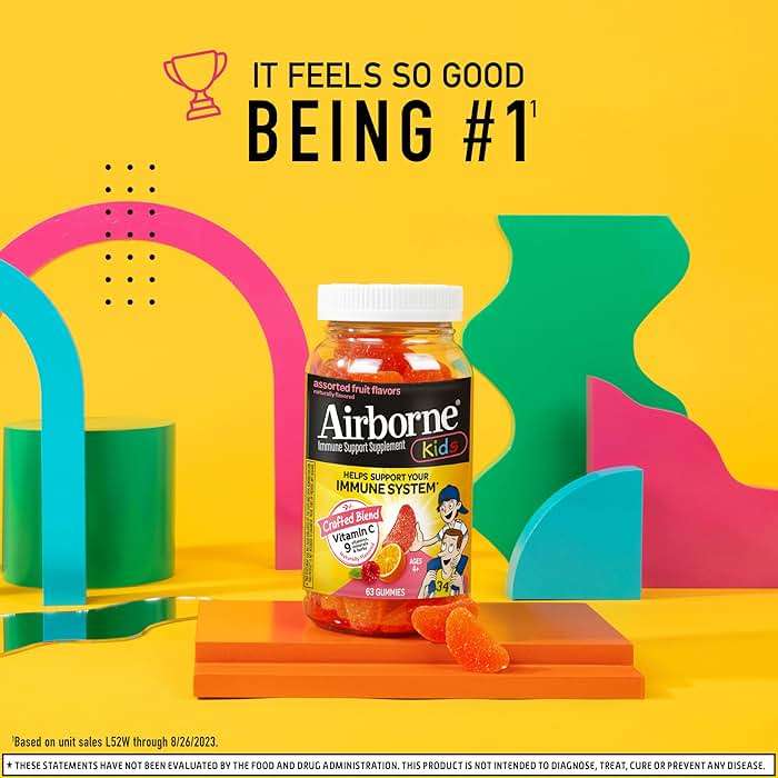 Airborne Kids 500mg Vitamin C Gummies, Kids Immune Support Zinc Gummies with Powerful Antioxidants VIT C & E - 63, Assorted Fruit Flavor - Image 2