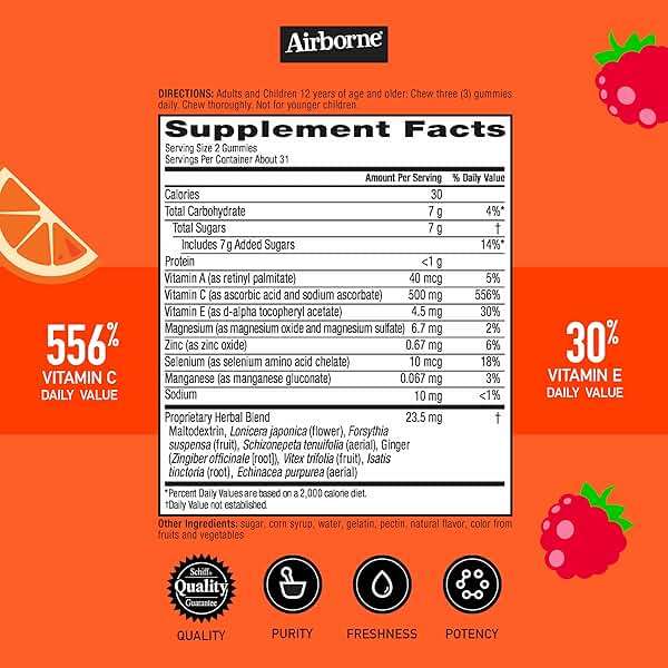 Airborne Kids 500mg Vitamin C Gummies, Kids Immune Support Zinc Gummies with Powerful Antioxidants VIT C & E - 63, Assorted Fruit Flavor - Image 3
