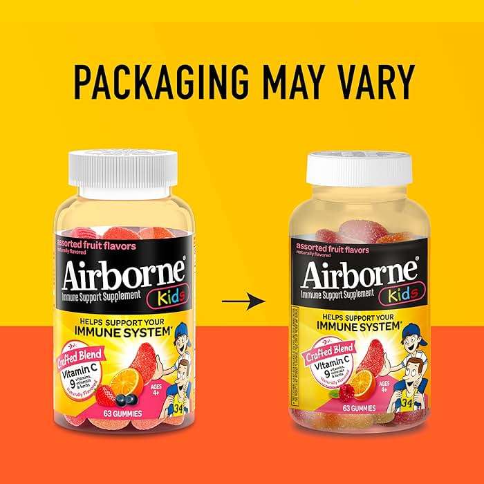 Airborne Kids 500mg Vitamin C Gummies, Kids Immune Support Zinc Gummies with Powerful Antioxidants VIT C & E - 63, Assorted Fruit Flavor - Image 7