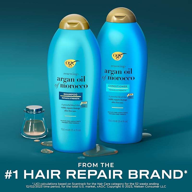 OGX Renewing + Argan Oil of Morocco Shampoo & Conditioner Set, Helps Strengthen & Repair Dry, Damaged Hair, Paraben-Free, Sulfate-Free Surfactants, 25.4 fl. Oz (Pack of 2) - Image 2