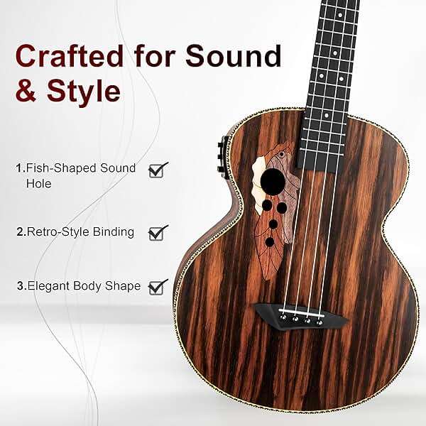 Caramel Ebony Wood Baritone Ukulele 30inch Wood LCD Color Display Electric Ukelele Kit Hawaiian Beginner Guitar Starter Pack Bundle Gig bag, Strap, Strings Set - Image 2