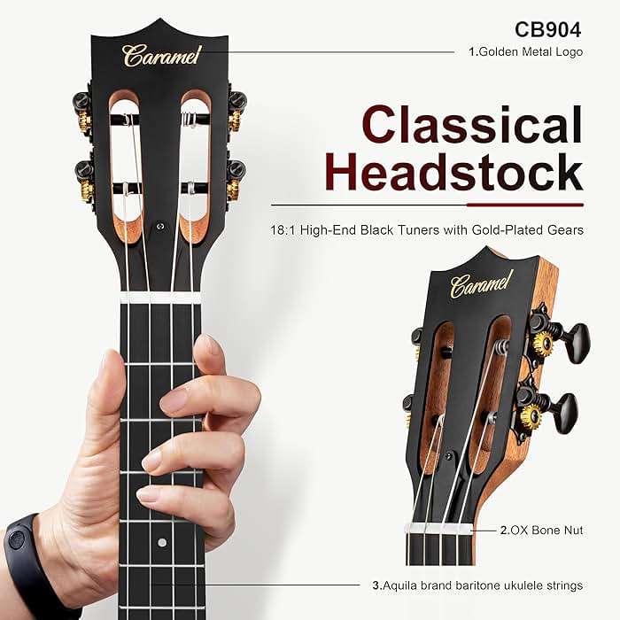 Caramel Ebony Wood Baritone Ukulele 30inch Wood LCD Color Display Electric Ukelele Kit Hawaiian Beginner Guitar Starter Pack Bundle Gig bag, Strap, Strings Set - Image 3