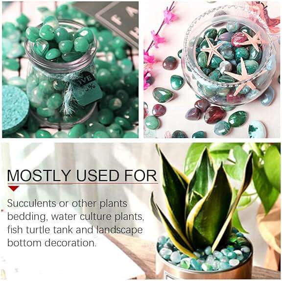 Hilitchi Green Agate Stone Tumbled Stones for Plants Cacti & Succulents Bedding, Vase Filler, Landscape Bottom Decoration (About 1lb(455g)/Bag) - Image 7