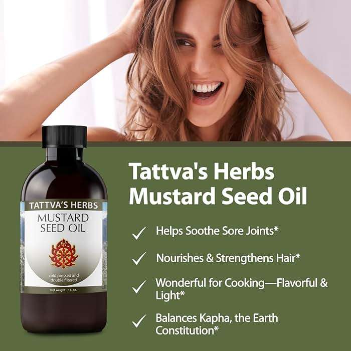 Tattva's Herbs Unrefined Cold Pressed Mustard Seed Oil for Hair & Body, 16oz - Image 3