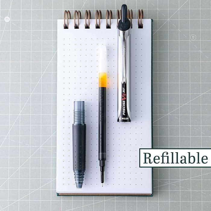 Pilot Precise V5 RT Refillable & Retractable Rollerball Pens, Extra Fine Point Pens 0.5 mm, Black, Pack of 6 - Ideal for School, Journaling & Office Writing - Image 4