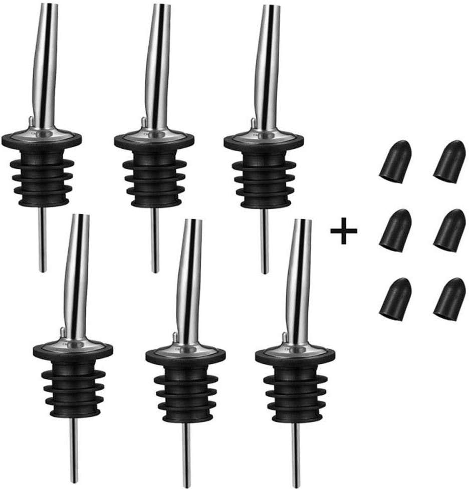 BALTRE 6PCS Liquor Bottle Pourers, Stainless Steel Olive Oil Spouts, Bottle Pourers for Alcohol, Olive Oil, With Dust Caps Liquor Pour Spout - Image 1