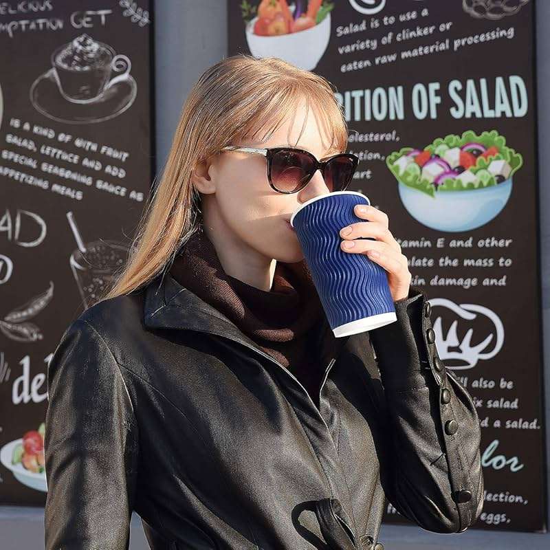 Disposable Coffee Cups with Lids and Straws - 16 oz (90 Set) Togo Hot Paper Coffee Cup with Lid To Go for Hot/Cold Beverages Espresso Tea Insulated Reusable Cold Drinks Ripple Cups Protect Fingers! - Image 2