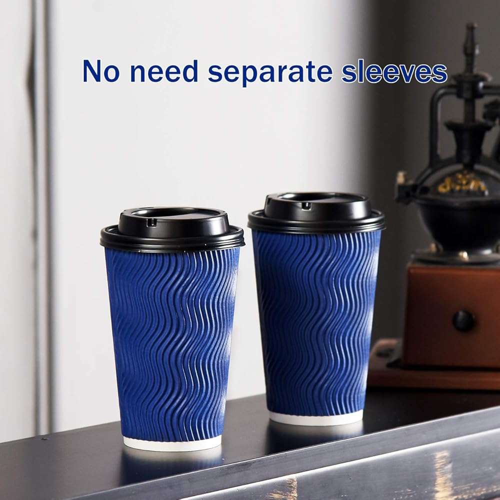 Disposable Coffee Cups with Lids and Straws - 16 oz (90 Set) Togo Hot Paper Coffee Cup with Lid To Go for Hot/Cold Beverages Espresso Tea Insulated Reusable Cold Drinks Ripple Cups Protect Fingers! - Image 5