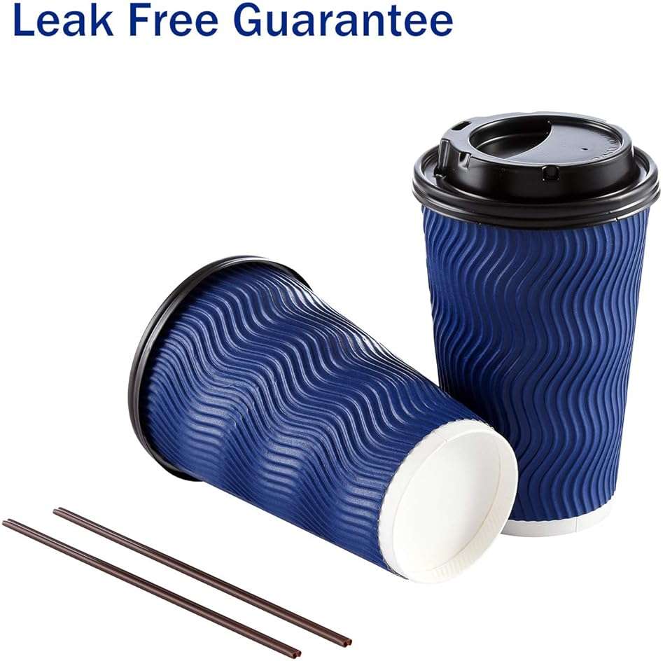 Disposable Coffee Cups with Lids and Straws - 16 oz (90 Set) Togo Hot Paper Coffee Cup with Lid To Go for Hot/Cold Beverages Espresso Tea Insulated Reusable Cold Drinks Ripple Cups Protect Fingers! - Image 6