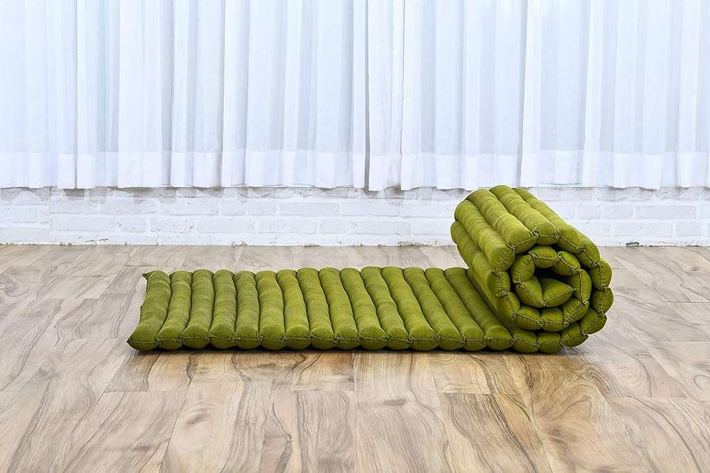 Leewadee - Foldable Floor Mattress - Japanese Roll Up Futon -Trifold Tatami Mat- Guest Floor Bed - Camping Mattress - Thai Massage Mat, Kapok Filled, 75 x 28 inches, Green - Image 7
