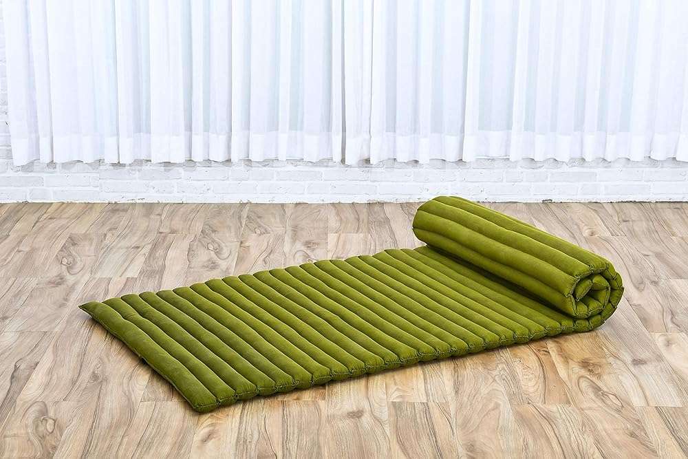 Leewadee - Foldable Floor Mattress - Japanese Roll Up Futon -Trifold Tatami Mat- Guest Floor Bed - Camping Mattress - Thai Massage Mat, Kapok Filled, 75 x 28 inches, Green - Image 8