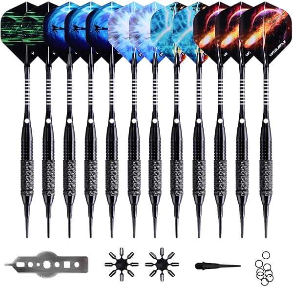WIN.MAX Darts Plastic Tip - Soft Tip Darts Set - 12 Pcs 18 Gram with 100 Extra Dart Tips 12 Flights Flight Protectors and Wrench for Electronic Dart Board - Image 2