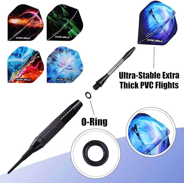 WIN.MAX Darts Plastic Tip - Soft Tip Darts Set - 12 Pcs 18 Gram with 100 Extra Dart Tips 12 Flights Flight Protectors and Wrench for Electronic Dart Board - Image 4