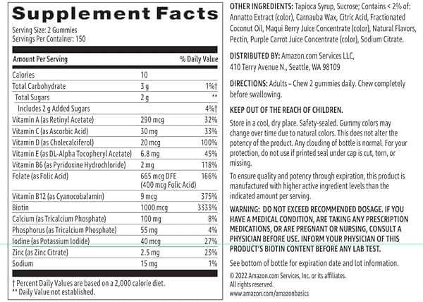 Amazon Basics Women's Multivitamin, Mixed Berry Flavor, Vegetarian & Gluten-Free, 300 Gummies (150 Servings) (Previously Solimo) - Image 5