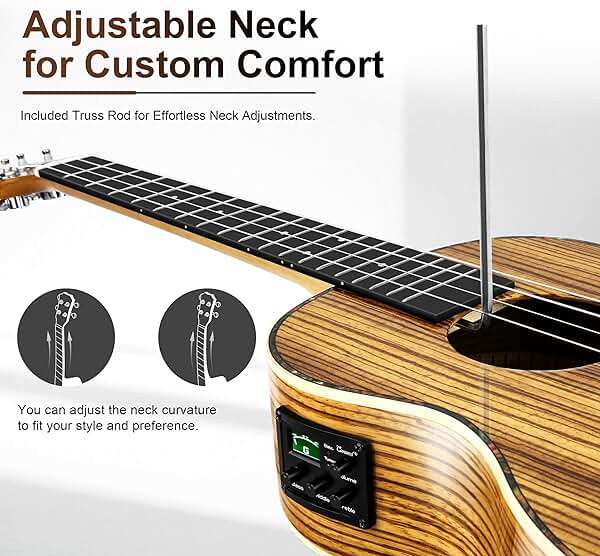 Caramel 30 inch CB103 Zebra wood High Gloss Baritone LCD color display Electric Ukulele Professional Ukelele Kit Beginner Travel Guitar Starter Pack Bundle, Padded Gig Bag, Strap Set - Image 5