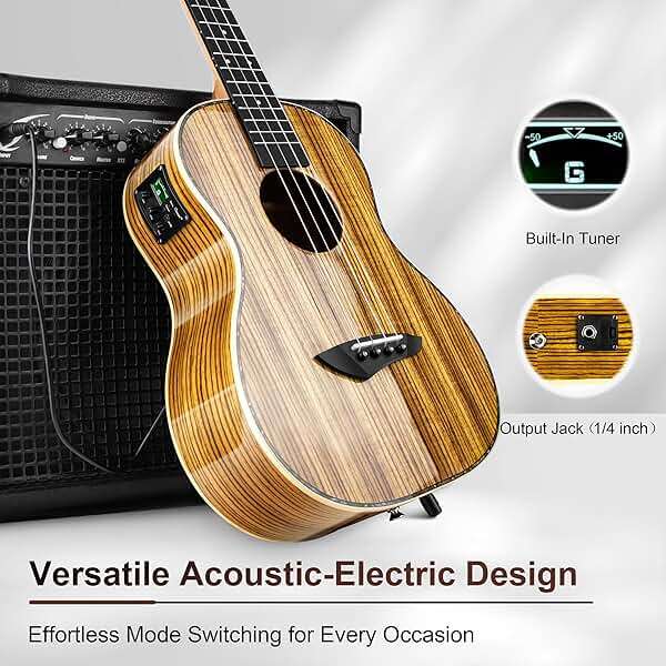 Caramel 30 inch CB103 Zebra wood High Gloss Baritone LCD color display Electric Ukulele Professional Ukelele Kit Beginner Travel Guitar Starter Pack Bundle, Padded Gig Bag, Strap Set - Image 6