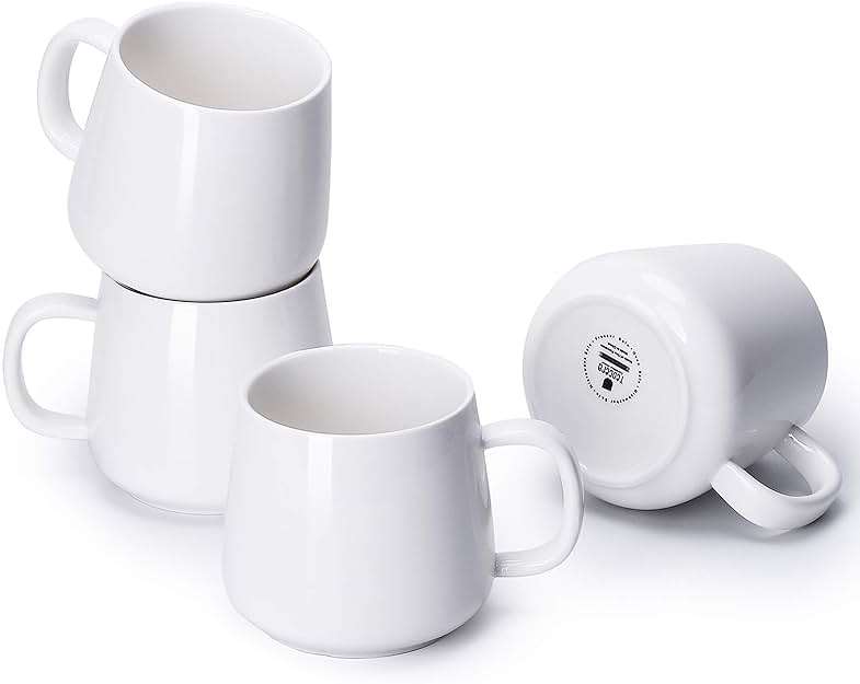 Teocera Coffee Mugs Set of 4-12oz Chip-Resistant Ceramic Cups with Ergonomic Handle | Dishwasher & Microwave Safe White Mugs | Keeps Beverage Hot, Perfect for Family Kitchen & Holiday Gifts - Image 1