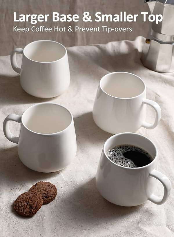 Teocera Coffee Mugs Set of 4-12oz Chip-Resistant Ceramic Cups with Ergonomic Handle | Dishwasher & Microwave Safe White Mugs | Keeps Beverage Hot, Perfect for Family Kitchen & Holiday Gifts - Image 6