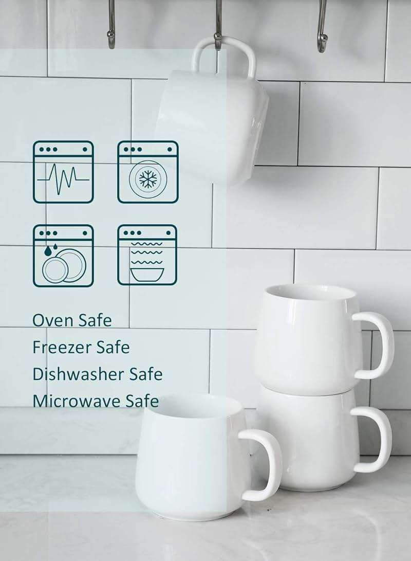 Teocera Coffee Mugs Set of 4-12oz Chip-Resistant Ceramic Cups with Ergonomic Handle | Dishwasher & Microwave Safe White Mugs | Keeps Beverage Hot, Perfect for Family Kitchen & Holiday Gifts - Image 8