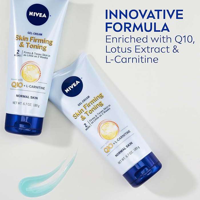 NIVEA Sheer Hydration Skin Firming Body Lotion (16.9 Fl Oz) + Skin Firming & Toning Body Gel Cream with Hyaluronic Acid (6.7 Oz), Enriched with Q10 and Vitamin C - Image 4