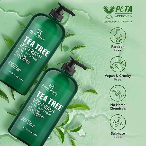 Botanic Hearth Tea Tree Body Wash 16 fl oz (2 Pack) Natural Antifungal & Odor Control Shower Gel for Acne, Athlete’s Foot, Ringworm, Jock Itch, Healthy Skin, Sulfate & Paraben Free, for Men & Women - Image 2