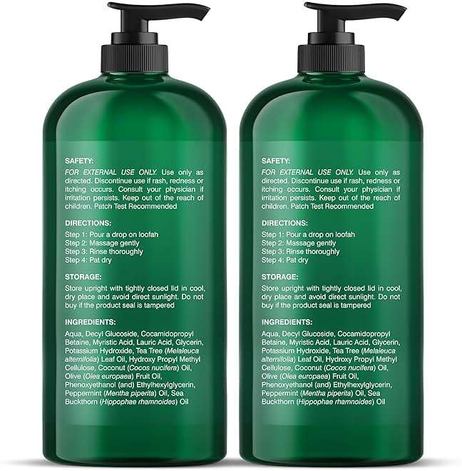 Botanic Hearth Tea Tree Body Wash 16 fl oz (2 Pack) Natural Antifungal & Odor Control Shower Gel for Acne, Athlete’s Foot, Ringworm, Jock Itch, Healthy Skin, Sulfate & Paraben Free, for Men & Women - Image 3