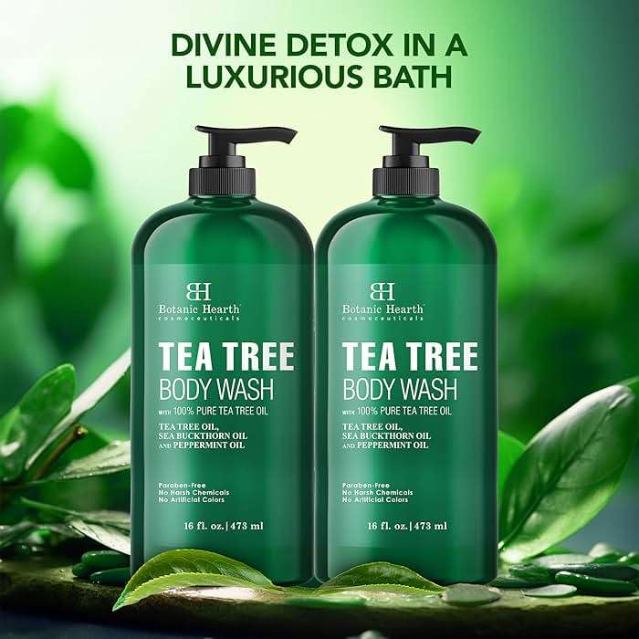 Botanic Hearth Tea Tree Body Wash 16 fl oz (2 Pack) Natural Antifungal & Odor Control Shower Gel for Acne, Athlete’s Foot, Ringworm, Jock Itch, Healthy Skin, Sulfate & Paraben Free, for Men & Women - Image 5