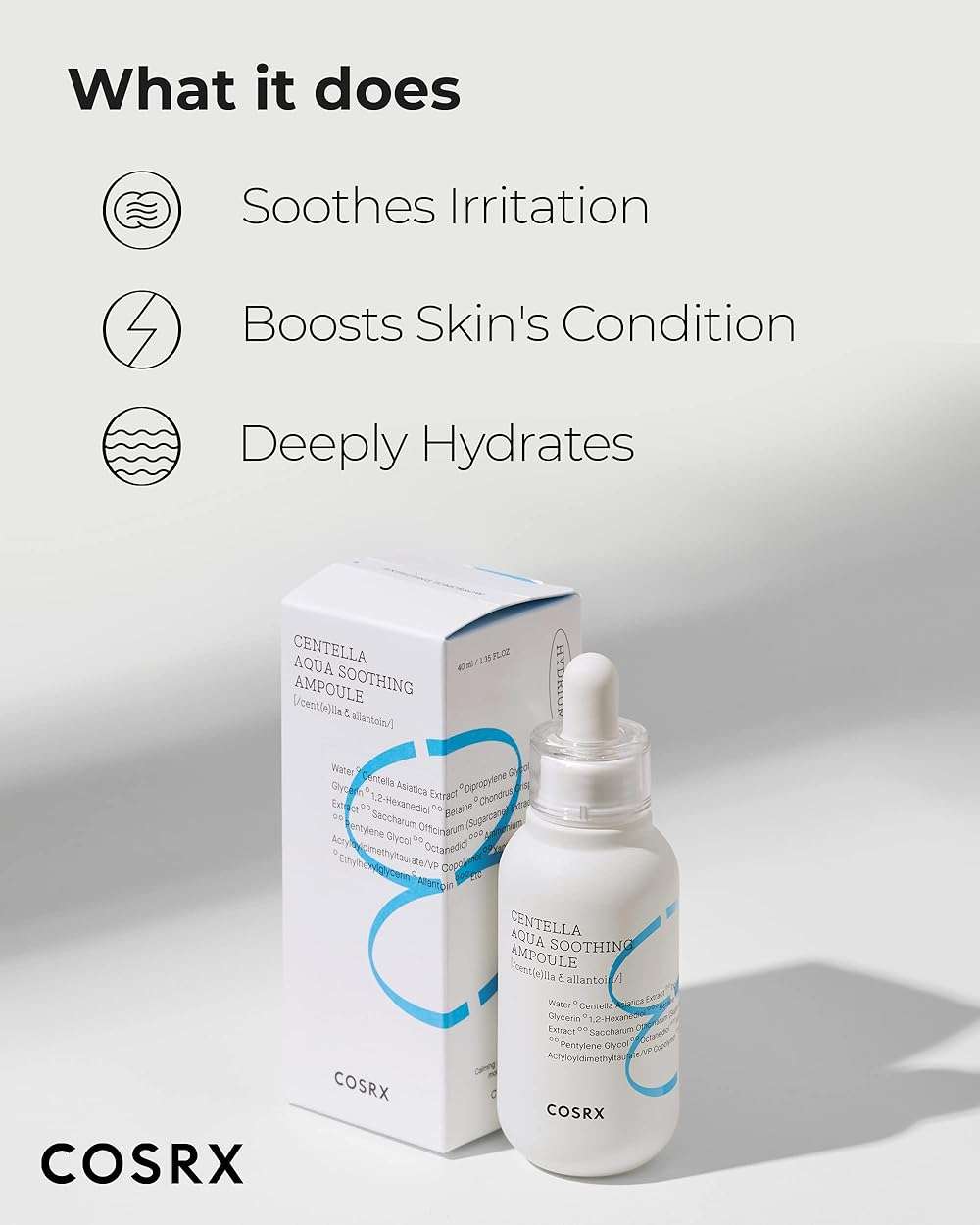 COSRX Centella Aqua Soothing Ampoule, Centella Asiatica Cica Serum, Korean Skin Care, 1.35 Fl oZ, For Sensitive Skin, Daily Skin Serum, Paraben Free, No Animal Testing - Image 3