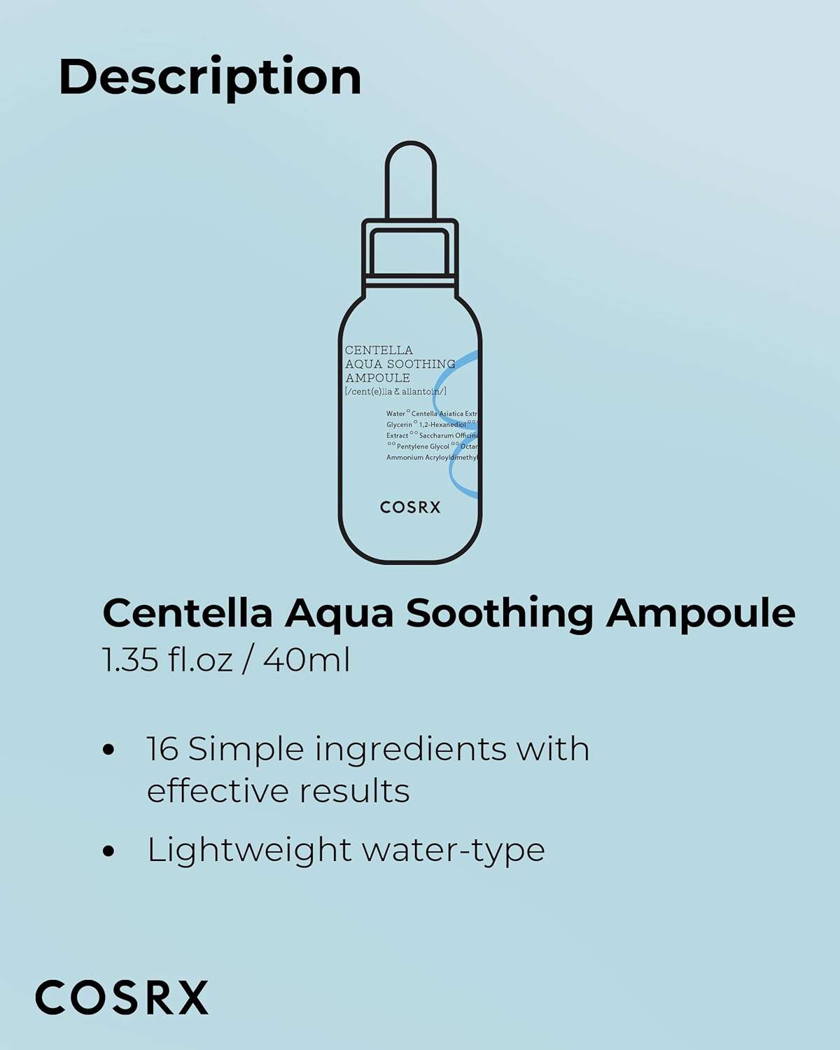 COSRX Centella Aqua Soothing Ampoule, Centella Asiatica Cica Serum, Korean Skin Care, 1.35 Fl oZ, For Sensitive Skin, Daily Skin Serum, Paraben Free, No Animal Testing - Image 7