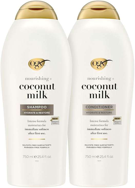 OGX Shampoo and Conditioner Set, Nourishing + Coconut Milk, Shampoo and Conditioner for Moisturizing & Strengthening Hair Care, Formulated without Sulfated Surfactants, 25.4 FL OZ, 2 Pack - Image 1