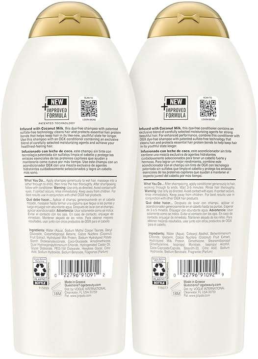 OGX Shampoo and Conditioner Set, Nourishing + Coconut Milk, Shampoo and Conditioner for Moisturizing & Strengthening Hair Care, Formulated without Sulfated Surfactants, 25.4 FL OZ, 2 Pack - Image 7